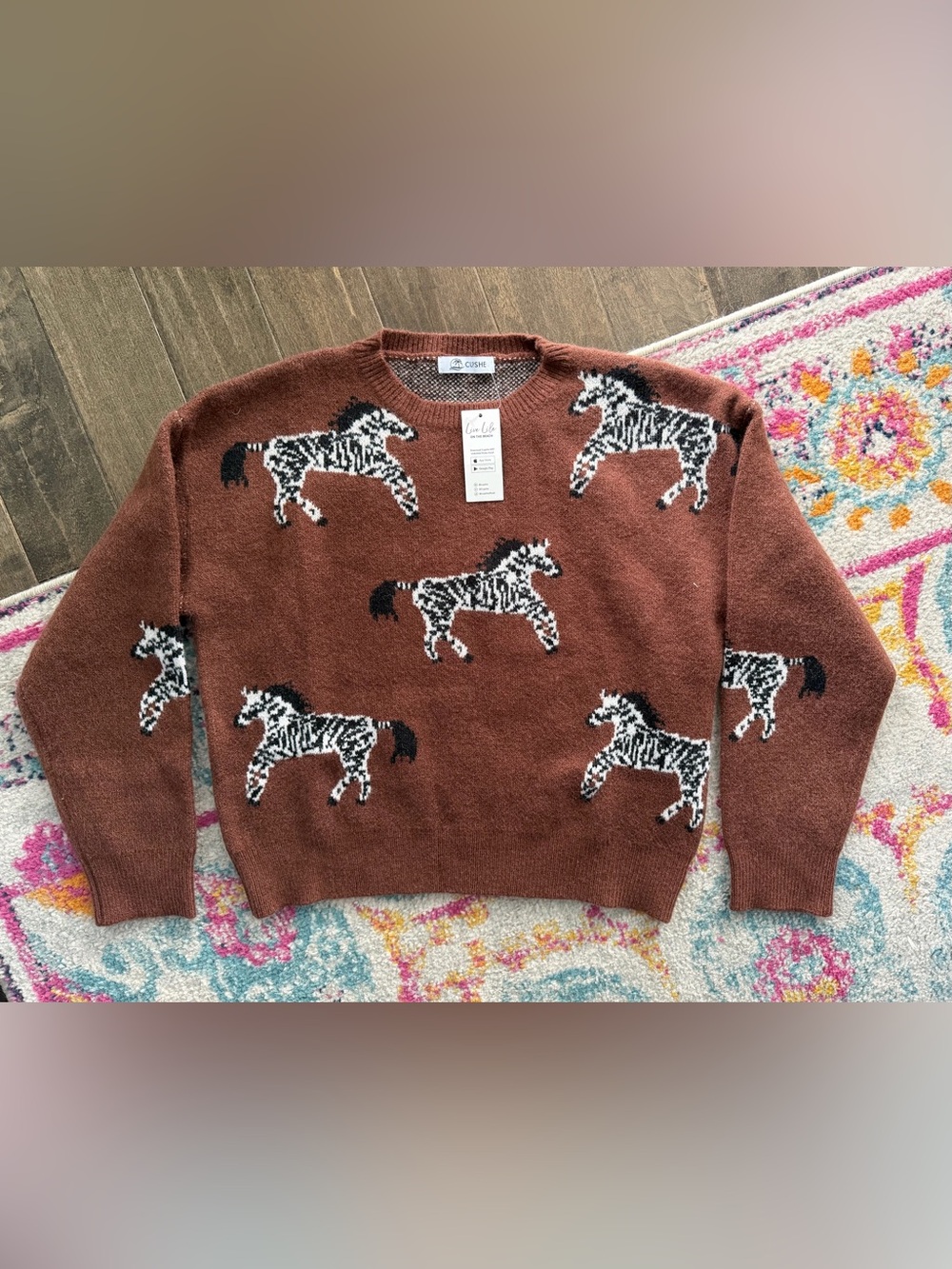 Cupshe Brown Crewneck zebra Sweater